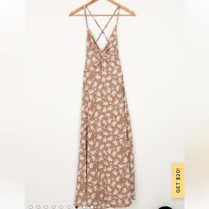 Lulu’s Picturesque Moments Brown Floral Print Strappy Maxi Dress